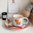 GobekUsa Kawaii Animal Ceramic Drinkware Set: Coffee Cup, Dessert Plate, Cute Dog Mug