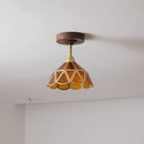 GobekUsa Amber Glass LED Ceiling Light Modern Wood Canopy Kids Room Fixture