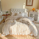 GobekUsa French Princess Cotton Bedding Set with Flower Embroidery and Ruffle Edge