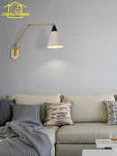 GobekUsa Gold Lustre Copper Swing Arm Wall Lamp LED E27 for Villa Bedroom Study