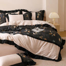 GobekUsa French Retro Rayon Silk Bedding Set with Lace - Summer Cooling Comforter Cover