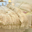 GobekUsa Korean Princess Floral Print Bedding Set in Washed Cotton for Girls