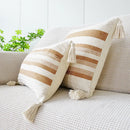GobekUsa Ivory Brown Coffee Black Stripe Pillow Case with Tassels 45x45cm 30x50cm 50x50cm
