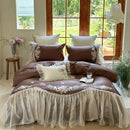 GobekUsa Elegant Flowers Embroidery Lace Princess Wedding Bedding Set - 1200TC Cotton Duvet Cover