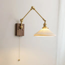 GobekUsa Copper Wall Lamp with Pull Chain Switch, Nordic Design, LED Bulb, Ceramic Lampshade