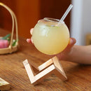 GobekUsa Ball Shape Coffee Juice Cocktail Glasses Cup with Wood Base and Glass Straw