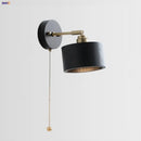 GobekUsa Black Wood LED Wall Light with Pull Chain Switch, Rotating Japanese Style Bedside Lamp