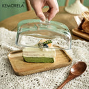 GobekUsa Cake Dessert Wood Plate with Glass Dust Cover | Elegant Serving Dish for Various Treats