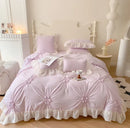 GobekUsa Lace Princess Bedding Set: Romantic Ruffles & Bow Duvet Cover, Sheet, Pillowcases