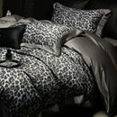 GobekUsa 1000TC Egyptian Cotton Grey Leopard Print Bedding Set with Duvet Cover, Sheet, Pillowcase