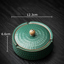 GobekUsa Green Ceramic Ashtray with Lid - Windproof Hammer Pattern - Smoking Accessories