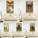 GobekUsa Cat Tapestry Wall Hanging Tarot Black White Psychedelic Love Star Home Decor