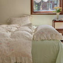 GobekUsa Elegant Floral Lace Ruffles Bedding Set with Double Yarn - Soft Cotton Blend