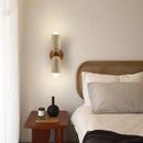 GobekUsa LED Wall Light Fixture Travertine Stone Wood Canopy Bedside Lamp