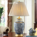 GobekUsa Blue Porcelain Table Lamp - Large Ceramic Lamp for Bedroom and Living Room