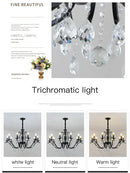 GobekUsa Black Wrought Iron Crystal Chandelier for Living & Dining Room - Elegance meets Style