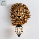 GobekUsa Lion Head Crystal Led Wall Lamp for Bedroom, Ktv, Living Room, Resin Wall Light