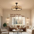 GobekUsa Crystal Ceiling Fan with Birdcage Design, Iron Lampshade, Variable Frequency Remote Control