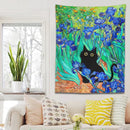 GobekUsa Irises Cat Tapestry: Van Gogh Inspired Black Cat Art & Floral Print