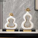 GobekUsa Gold Gourd Ceramic Sculpture Desk Decor Porcelain Crafts Room Ornaments