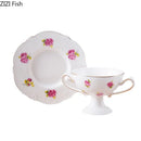 GobekUsa Gold Flower Porcelain Goblet Cup Tea Coffee Mug Juice Cup