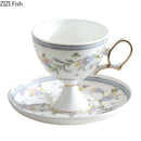 GobekUsa Gold Flower Ceramic Cup & Saucer Set - Elegant Goblet Mugs for Coffee, Tea, Juice