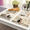 GobekUsa Black Cat Linen Placemat Set for Dining Table & Kitchen Decor