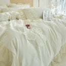 GobekUsa Korean Lace Ruffles Queen Size Duvet Cover with Bow Detail - Romantic French Design