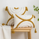 GobekUsa Geometric Cotton Embroidered Pillow Case with Tufted Fringe, Decorative Sofa Cushion Cover