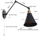 GobekUsa LED Long Arm Wall Lamp with Pull Chain Switch for Home Hotel Bathroom