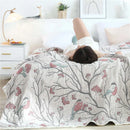 GobekUsa Japanese Cotton Single Bedspread with Pillow Towel - Floral Birds Design