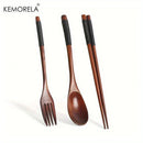 GobekUsa Japanese Wooden Utensil Set - Premium 3-Piece Dining Collection
