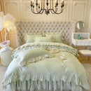 GobekUsa Korean Princess Lace Ruffles Bedding Set in Bean Paste Pink