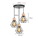 Vintage Black Wood and Iron Cage Pendant Light