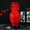 GobekUsa 10-inch Red Lacquerware Flower Auspicious Vase