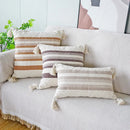 GobekUsa Ivory Brown Coffee Black Stripe Pillow Case with Tassels 45x45cm 30x50cm 50x50cm