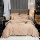 GobekUsa Gold Feather Embroidery Egyptian Cotton Patchwork Bedding Set