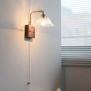 GobekUsa Clear Glass LED Wall Light Walnut Bedside Lamp Modern Rotatable Brass Wall Lights