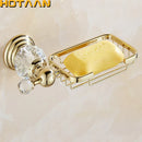 GobekUsa Gold Crystal Brass Ceramics Bathroom Soap Holder Home Decor Enhance Bathroom Storage