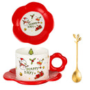 GobekUsa Christmas Ceramic Santa Tea Set with Spoon, Festive Coffee Cup & Saucer