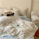 GobekUsa Lace Ruffles Floral Velvet Patchwork Duvet Cover Bedding Set