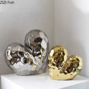 GobekUsa Golden Heart Ceramic Statue: Minimalist Modern Home Decor Ornament