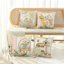 GobekUsa Easter Bunny Rabbit Linen Cushion Cover 45x45cm - Flower Print Festival Pillowcase