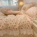 GobekUsa Korean Princess Style Floral Lace Ruffles Bedding Set with Pillowcase