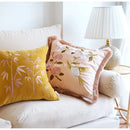 GobekUsa Bamboo Embroidered Fringed Velvet Lumbar Pillow Cover 30x50cm Luxurious Artistic Oriental Style