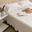 GobekUsa Korean Princess Floral Lace Ruffles Bedspread Set with 100% Cotton Quilting