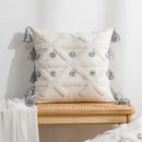 GobekUsa Geometric Embroidered Cushion Cover with Tufted Tassels for Sofa and Bedroom
