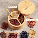 GobekUsa Bamboo Seasoning Box with Spoon - Rotating Cover Spice Container