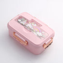 GobekUsa Kids Cartoon Bento Lunch Box with Fork Spoon, Heated 3 Grid Sandwich Snack Box