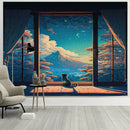 GobekUsa Dreamy Window Cat Tapestry Landscape Wall Cloth for Bedroom & Living Room